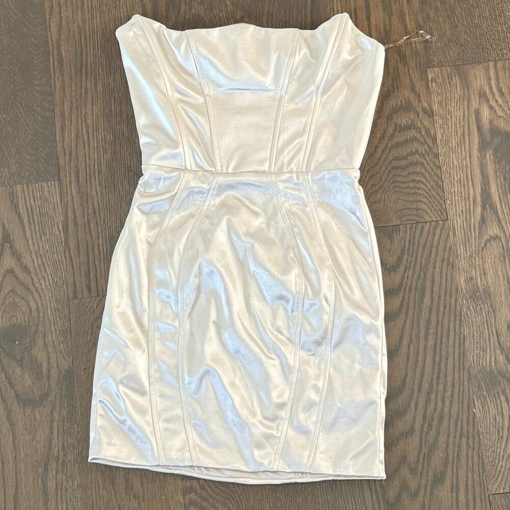 Oh Polly Cream Satin Corset Mini Dress | US 4
